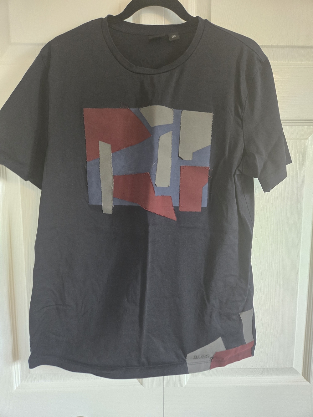 Hugo Boss Navy Short Sleeve Tee with Red, Blue and Gray Patchwork